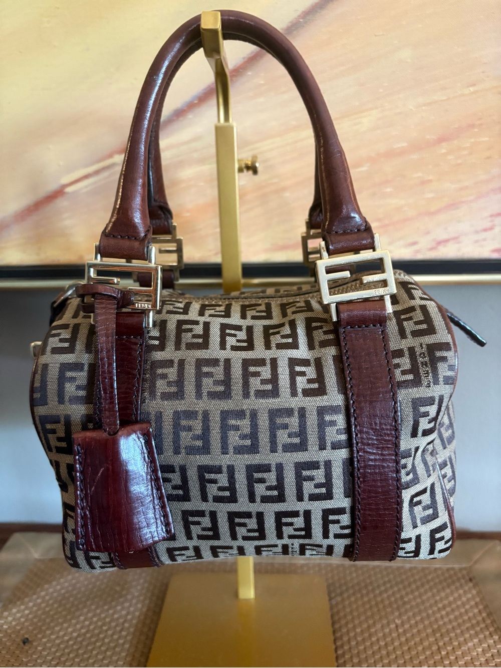 Fendi Small Zucchino Zucca Canvas Forever Bauletto Boston Bag Excellent